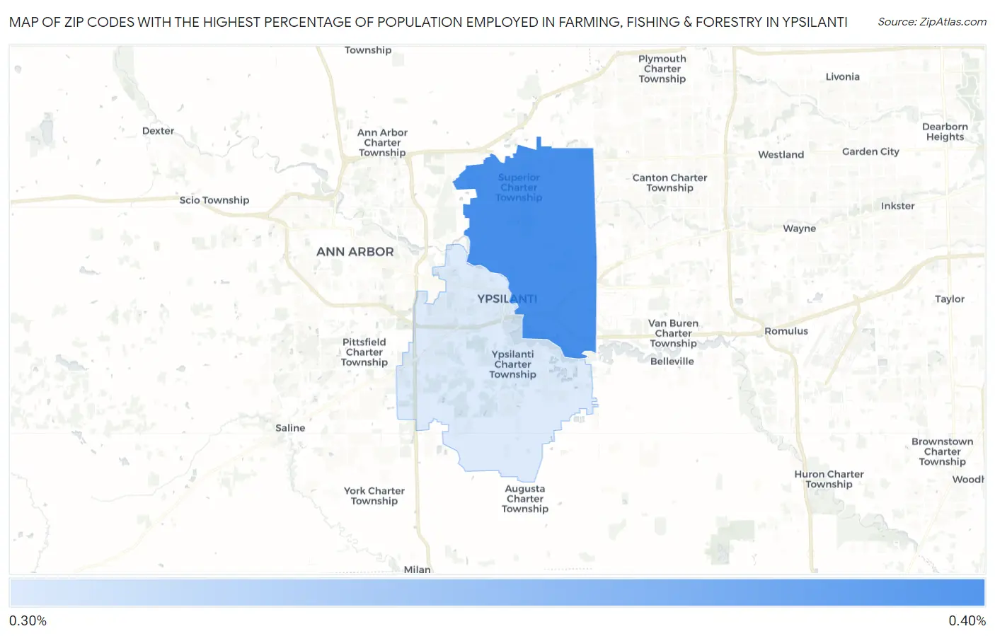 Zip Codes with the Highest Percentage of Population Employed in Farming, Fishing & Forestry in Ypsilanti Map