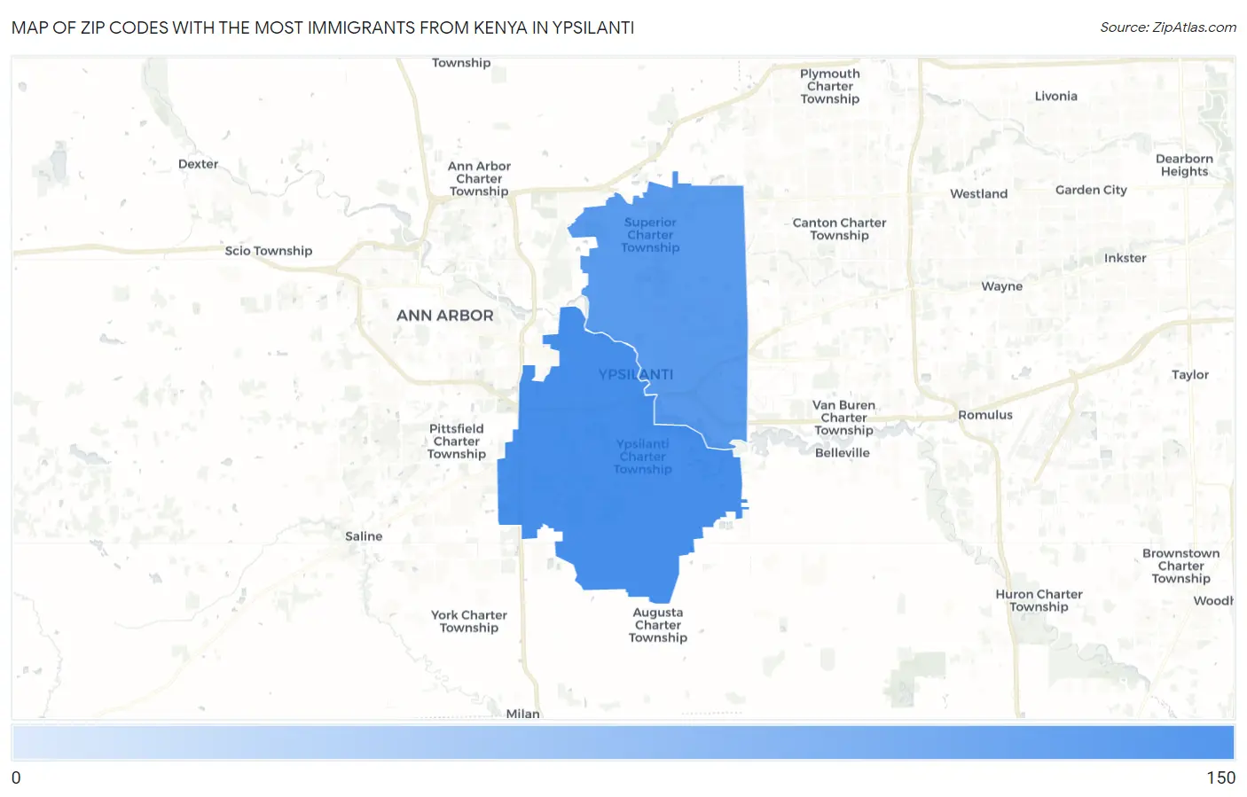 Zip Codes with the Most Immigrants from Kenya in Ypsilanti Map