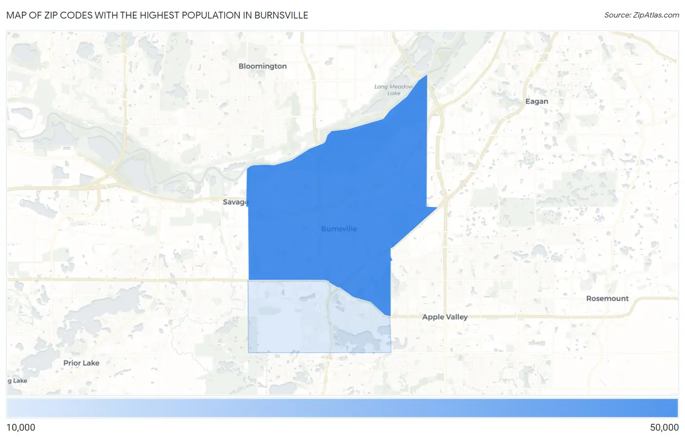 Zip Codes with the Highest Population in Burnsville Map