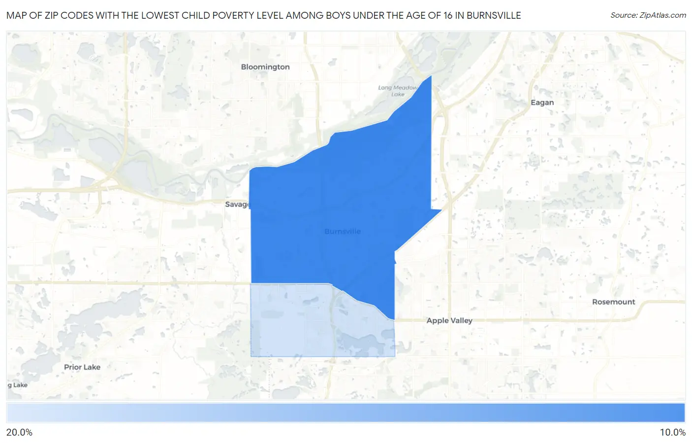 Zip Codes with the Lowest Child Poverty Level Among Boys Under the Age of 16 in Burnsville Map