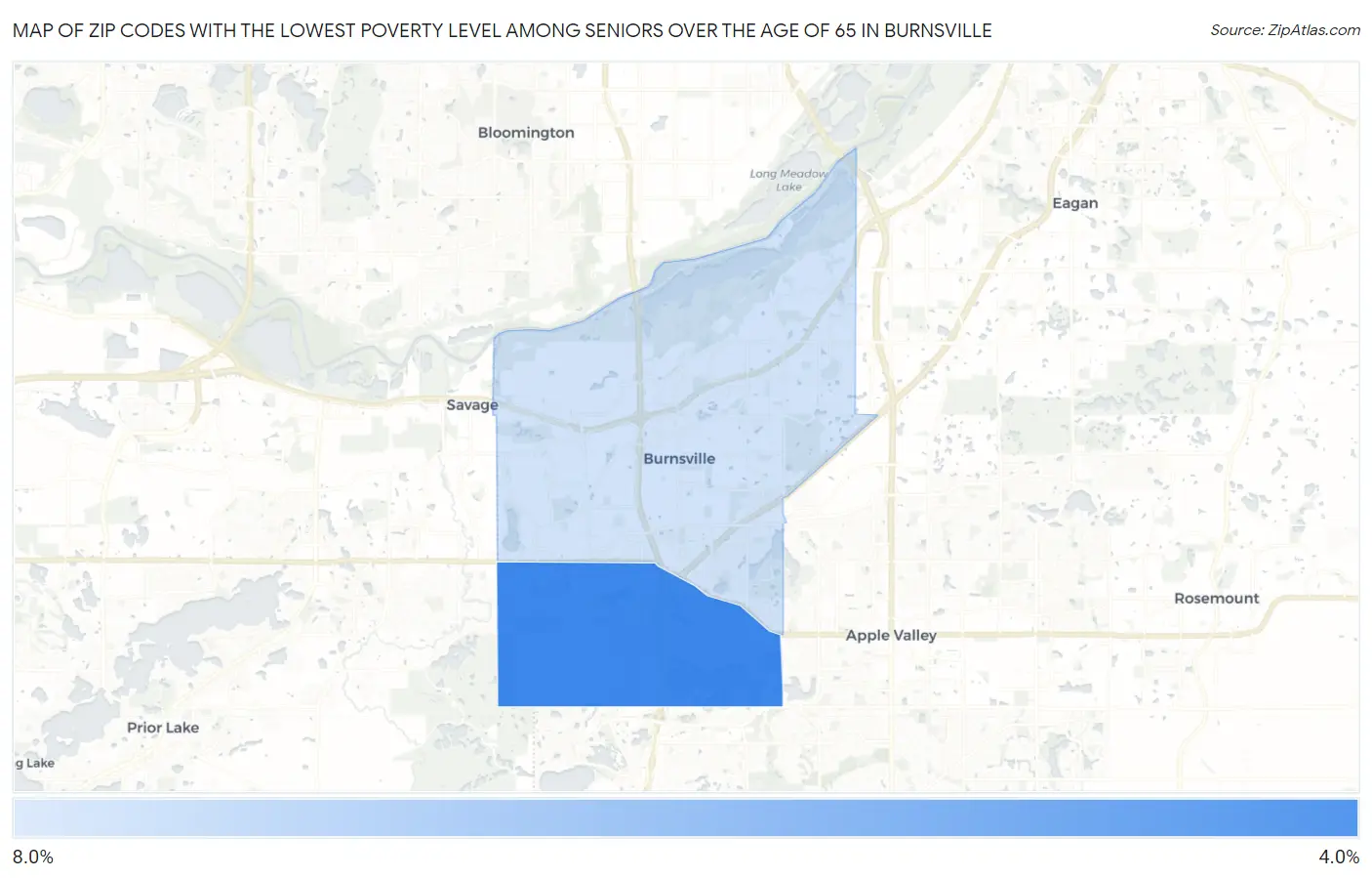 Zip Codes with the Lowest Poverty Level Among Seniors Over the Age of 65 in Burnsville Map
