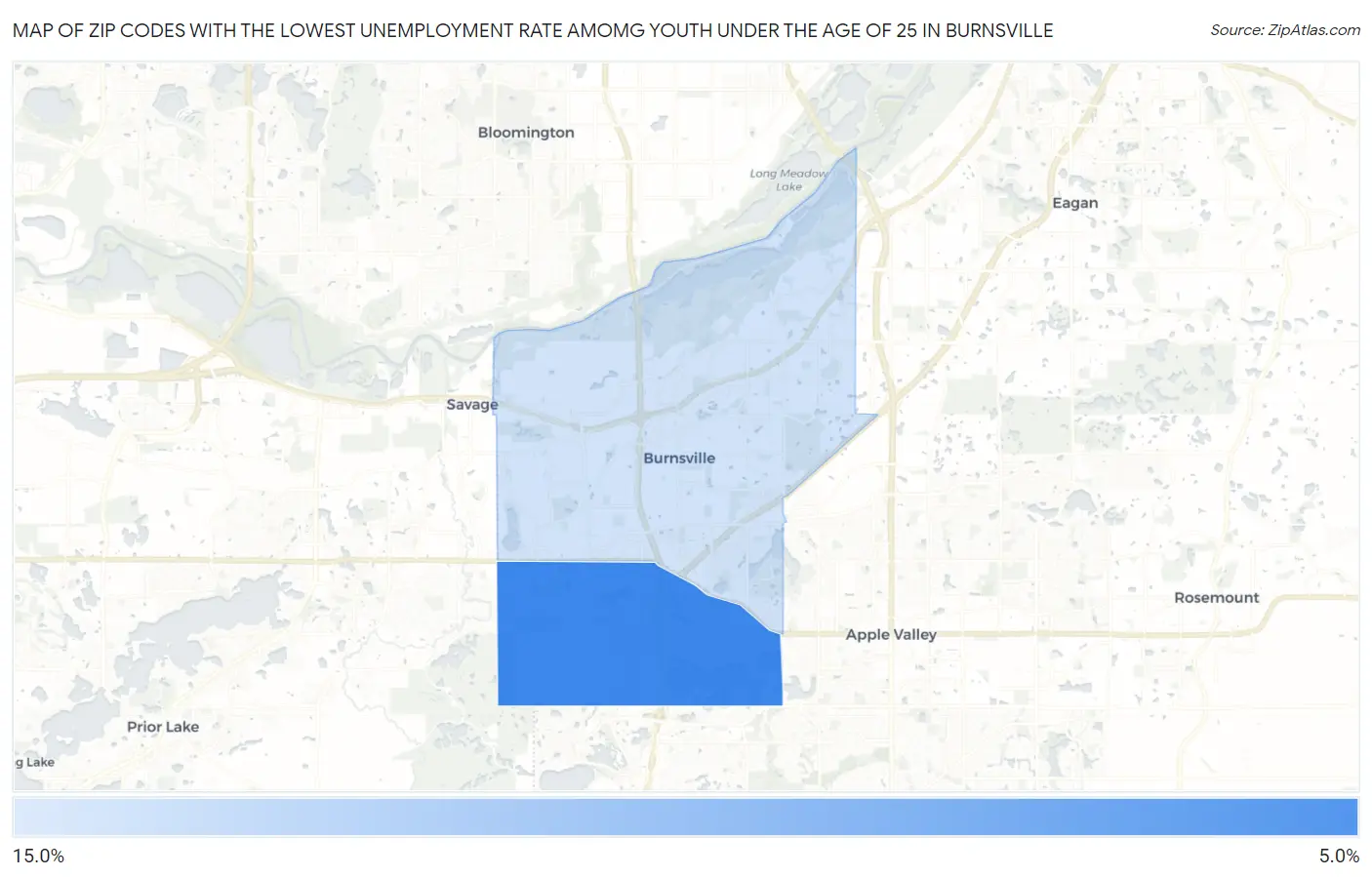 Zip Codes with the Lowest Unemployment Rate Amomg Youth Under the Age of 25 in Burnsville Map