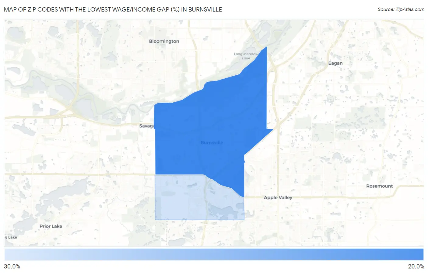 Zip Codes with the Lowest Wage/Income Gap (%) in Burnsville Map