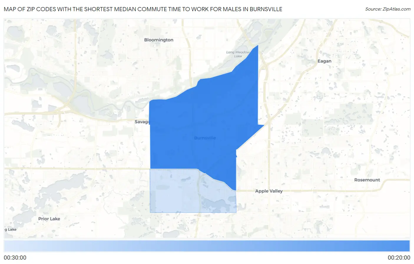 Zip Codes with the Shortest Median Commute Time to Work for Males in Burnsville Map
