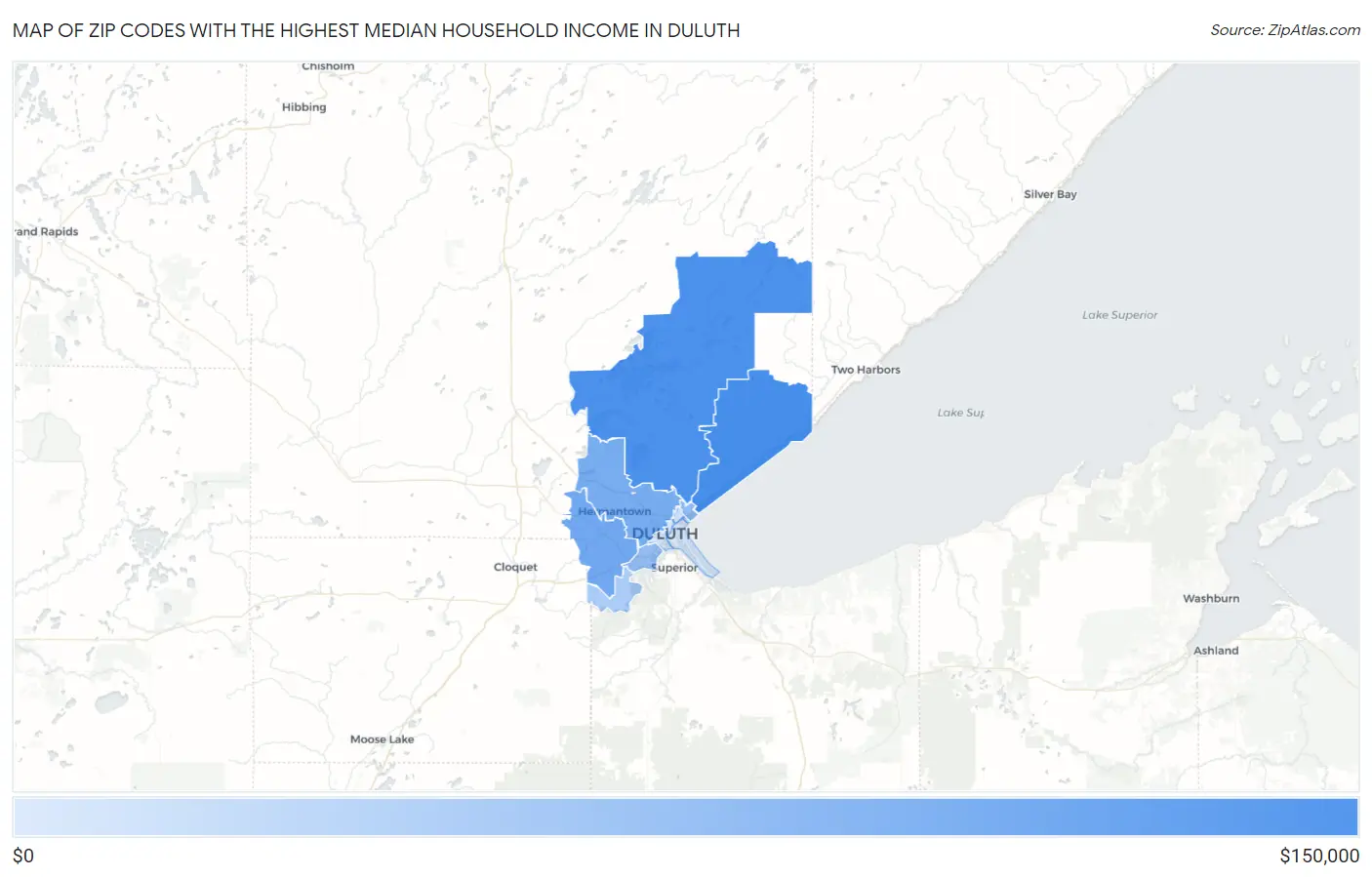 Zip Codes with the Highest Median Household Income in Duluth Map