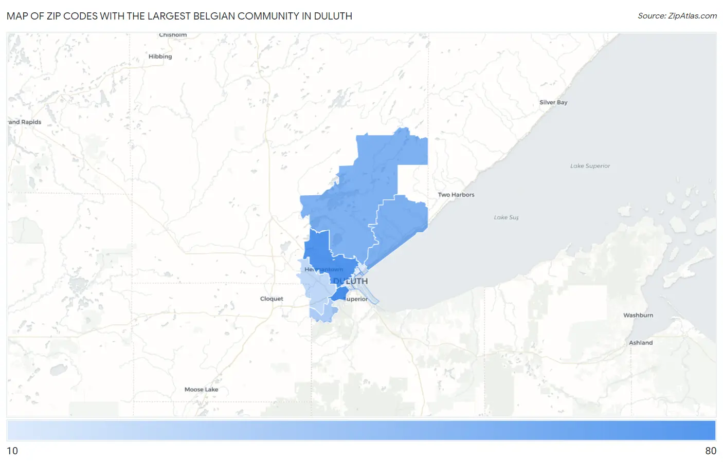 Zip Codes with the Largest Belgian Community in Duluth Map