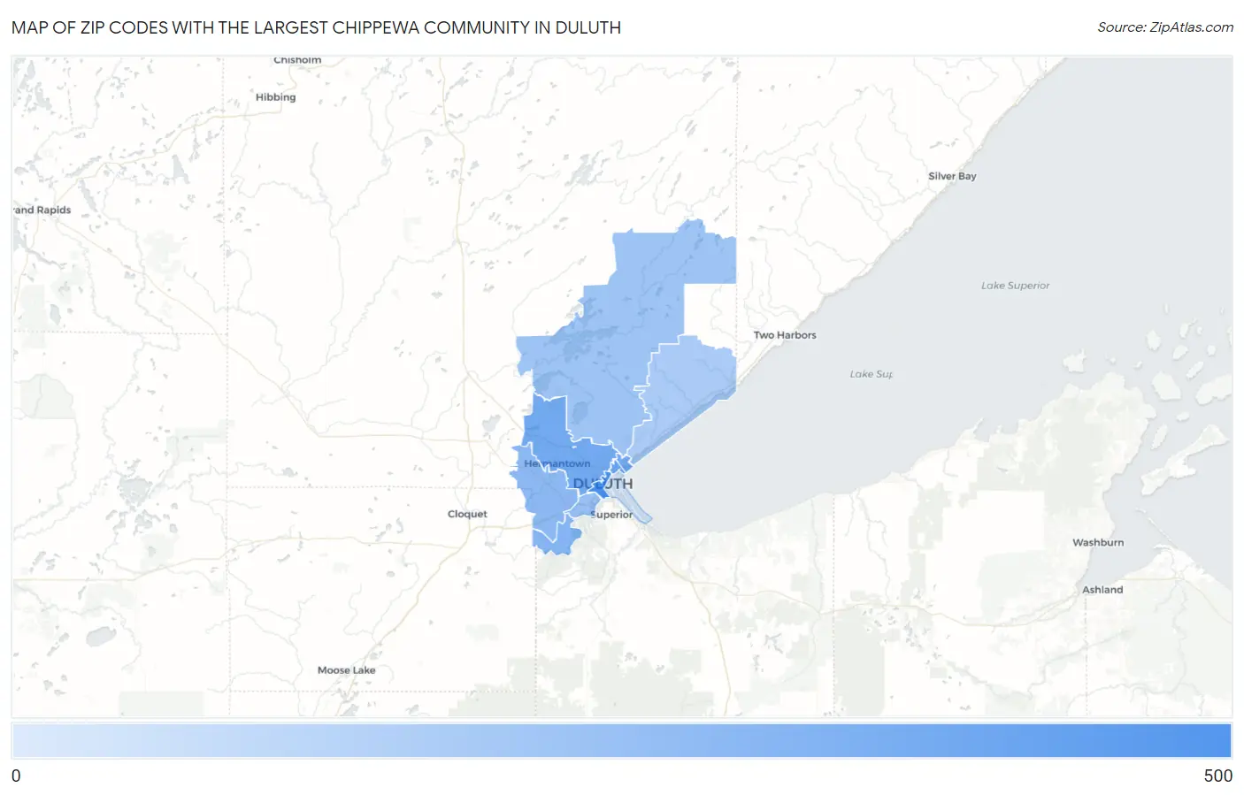 Zip Codes with the Largest Chippewa Community in Duluth Map