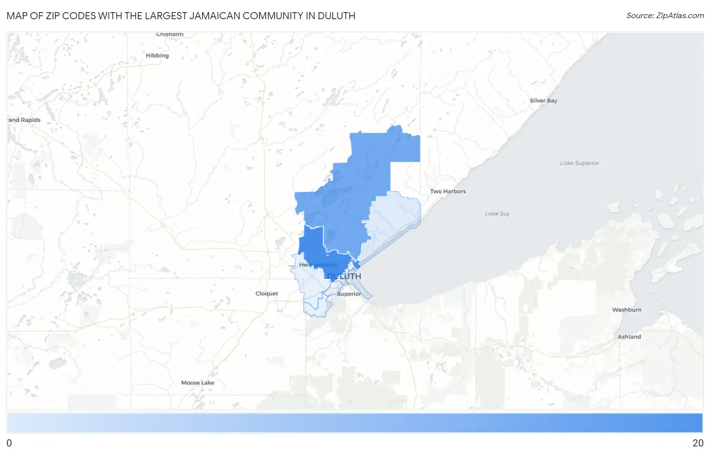 Zip Codes with the Largest Jamaican Community in Duluth Map