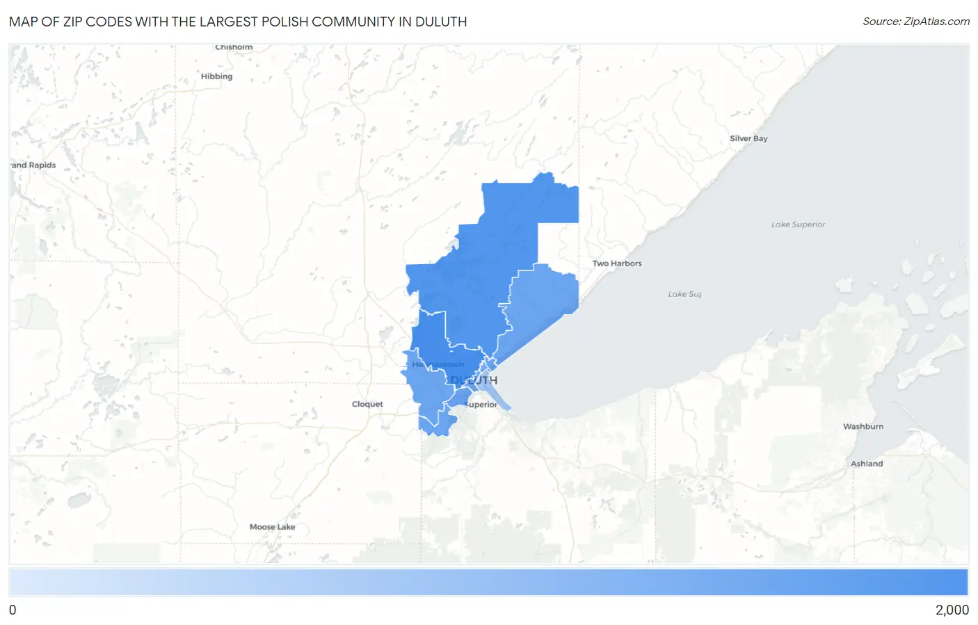 Zip Codes with the Largest Polish Community in Duluth Map