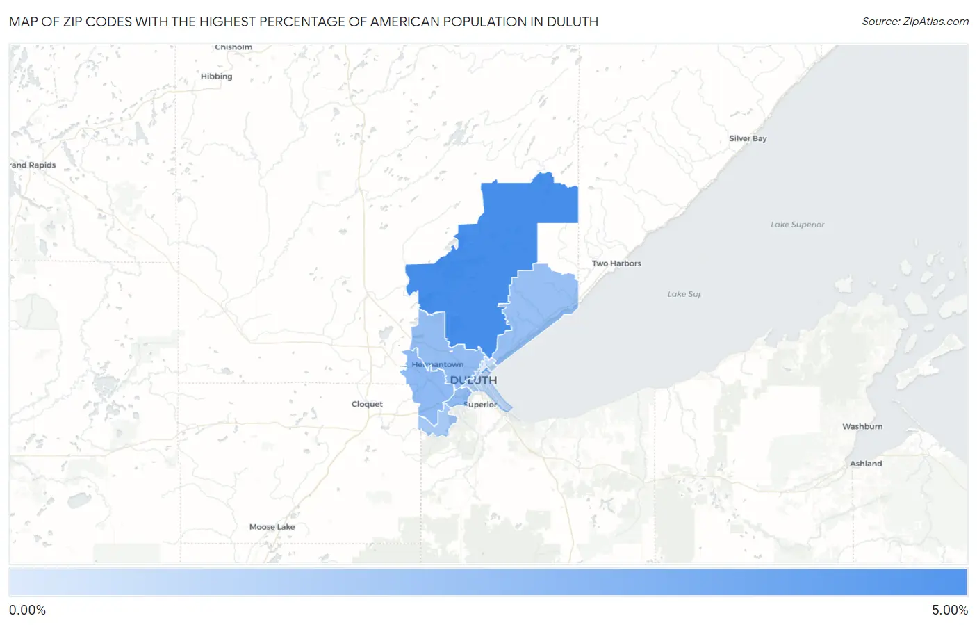 Zip Codes with the Highest Percentage of American Population in Duluth Map