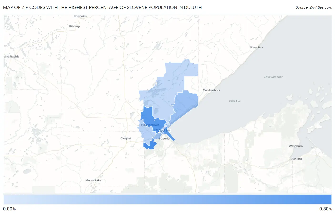Zip Codes with the Highest Percentage of Slovene Population in Duluth Map