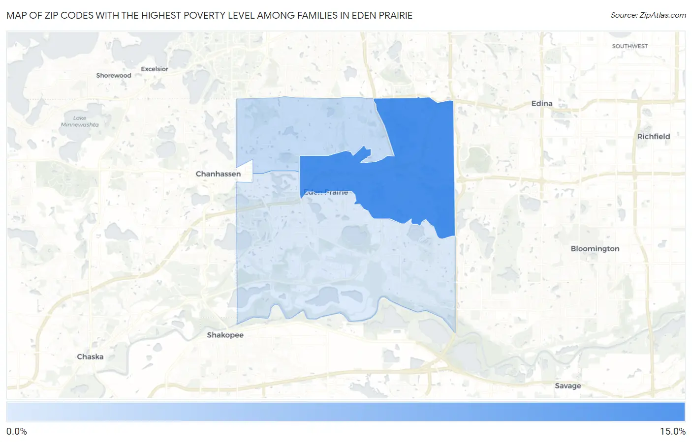 Zip Codes with the Highest Poverty Level Among Families in Eden Prairie Map