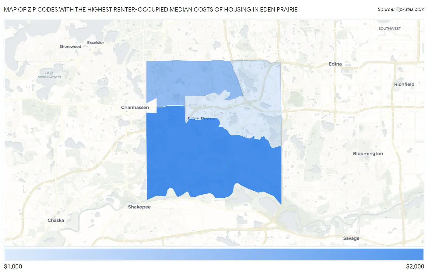 Zip Codes with the Highest Renter-Occupied Median Costs of Housing in Eden Prairie Map