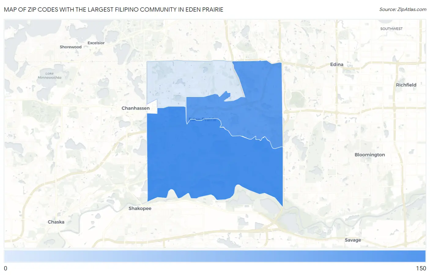 Zip Codes with the Largest Filipino Community in Eden Prairie Map