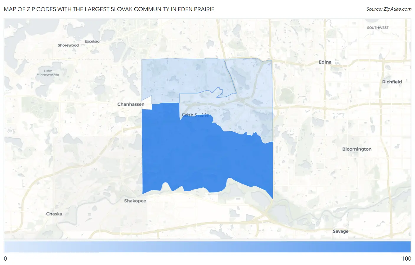 Zip Codes with the Largest Slovak Community in Eden Prairie Map