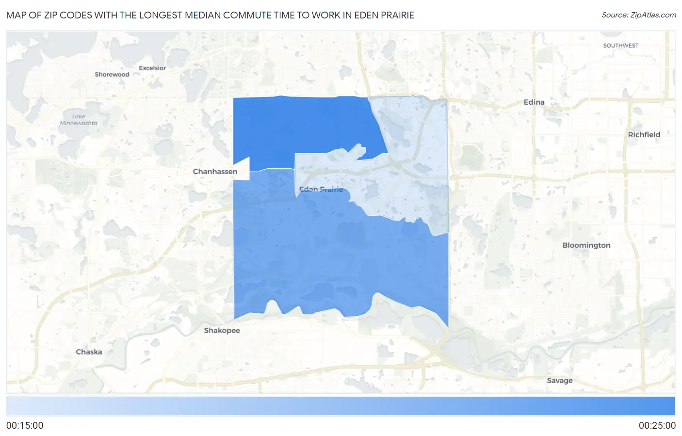 Zip Codes with the Longest Median Commute Time to Work in Eden Prairie Map