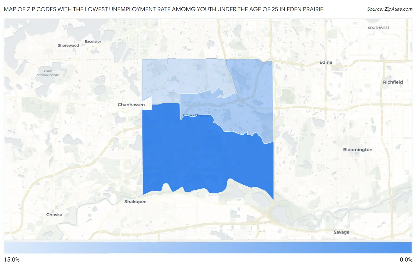 Zip Codes with the Lowest Unemployment Rate Amomg Youth Under the Age of 25 in Eden Prairie Map