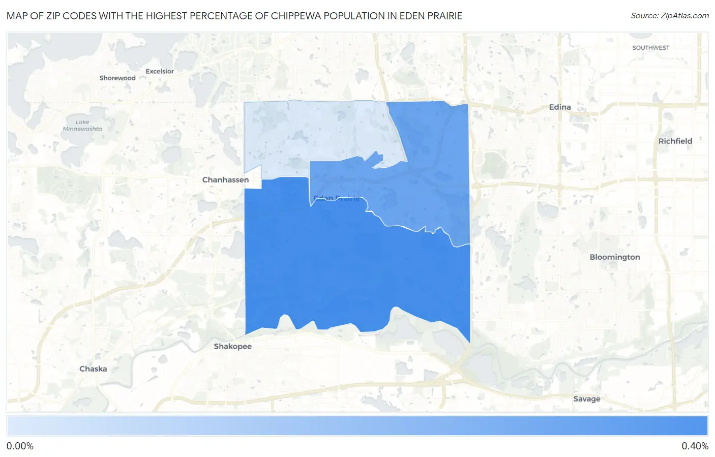 Zip Codes with the Highest Percentage of Chippewa Population in Eden Prairie Map
