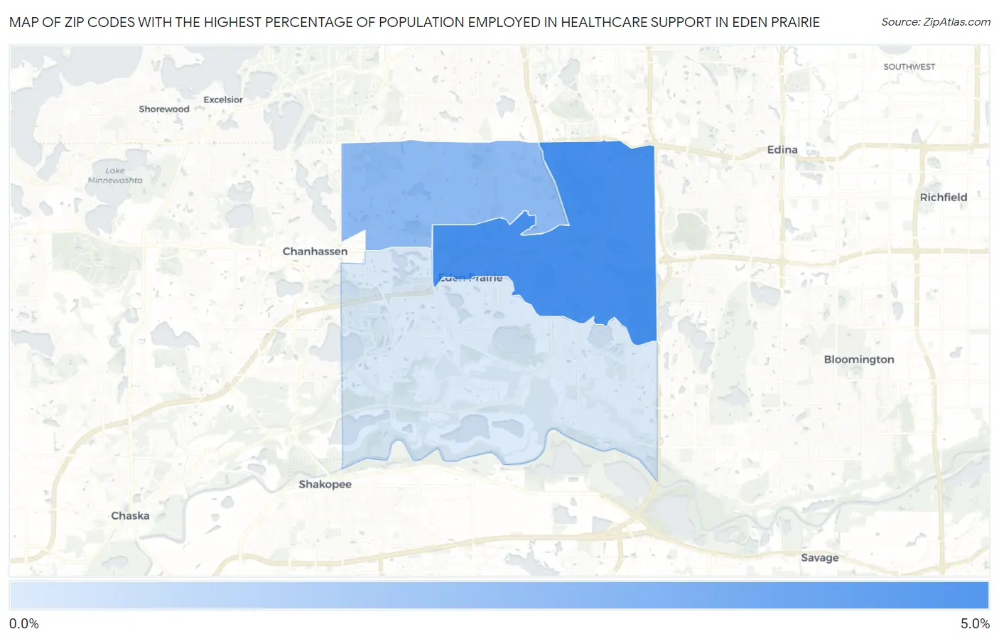 Zip Codes with the Highest Percentage of Population Employed in Healthcare Support in Eden Prairie Map