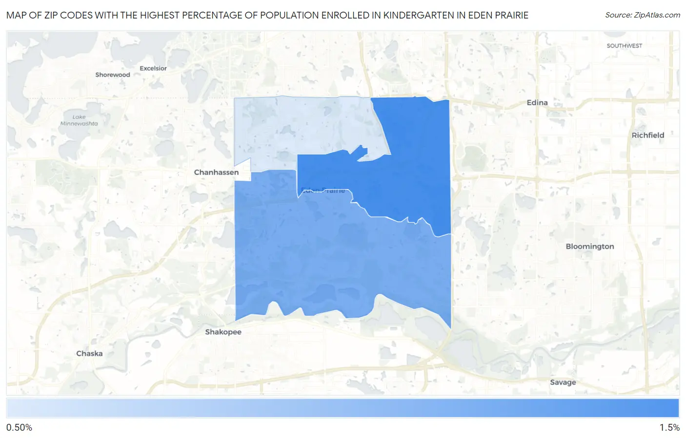 Zip Codes with the Highest Percentage of Population Enrolled in Kindergarten in Eden Prairie Map