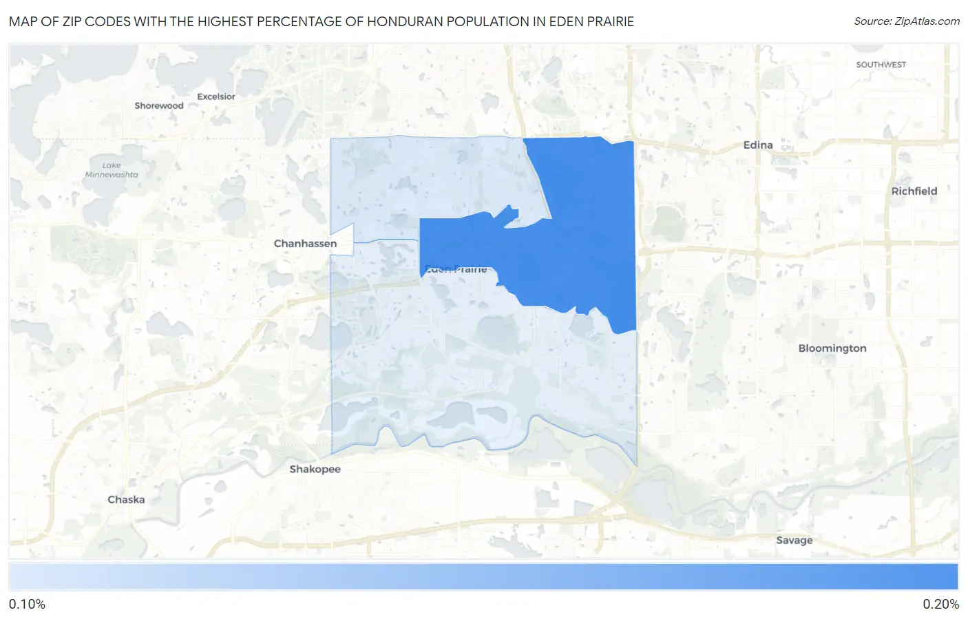 Zip Codes with the Highest Percentage of Honduran Population in Eden Prairie Map