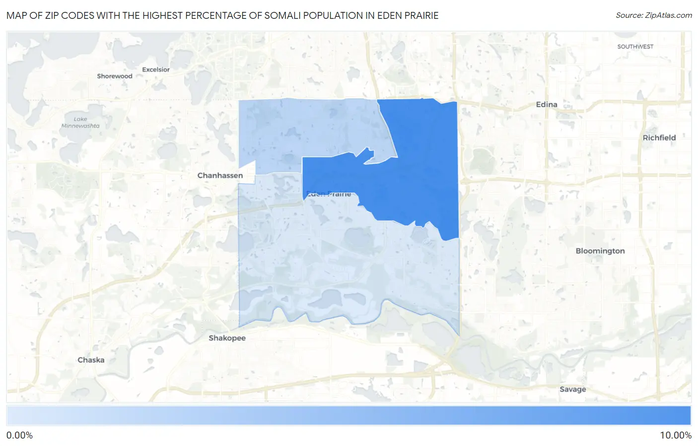 Zip Codes with the Highest Percentage of Somali Population in Eden Prairie Map