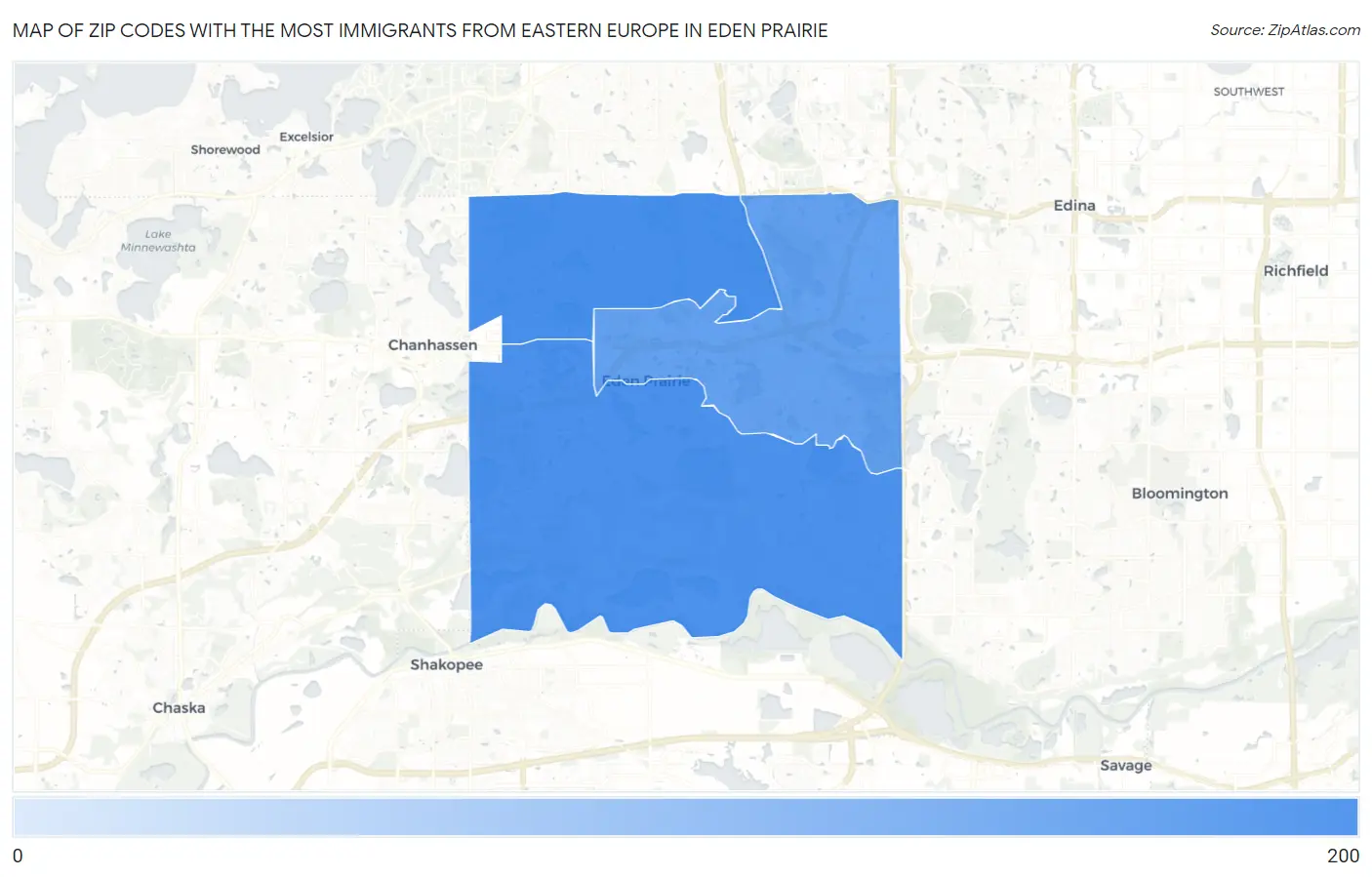 Zip Codes with the Most Immigrants from Eastern Europe in Eden Prairie Map