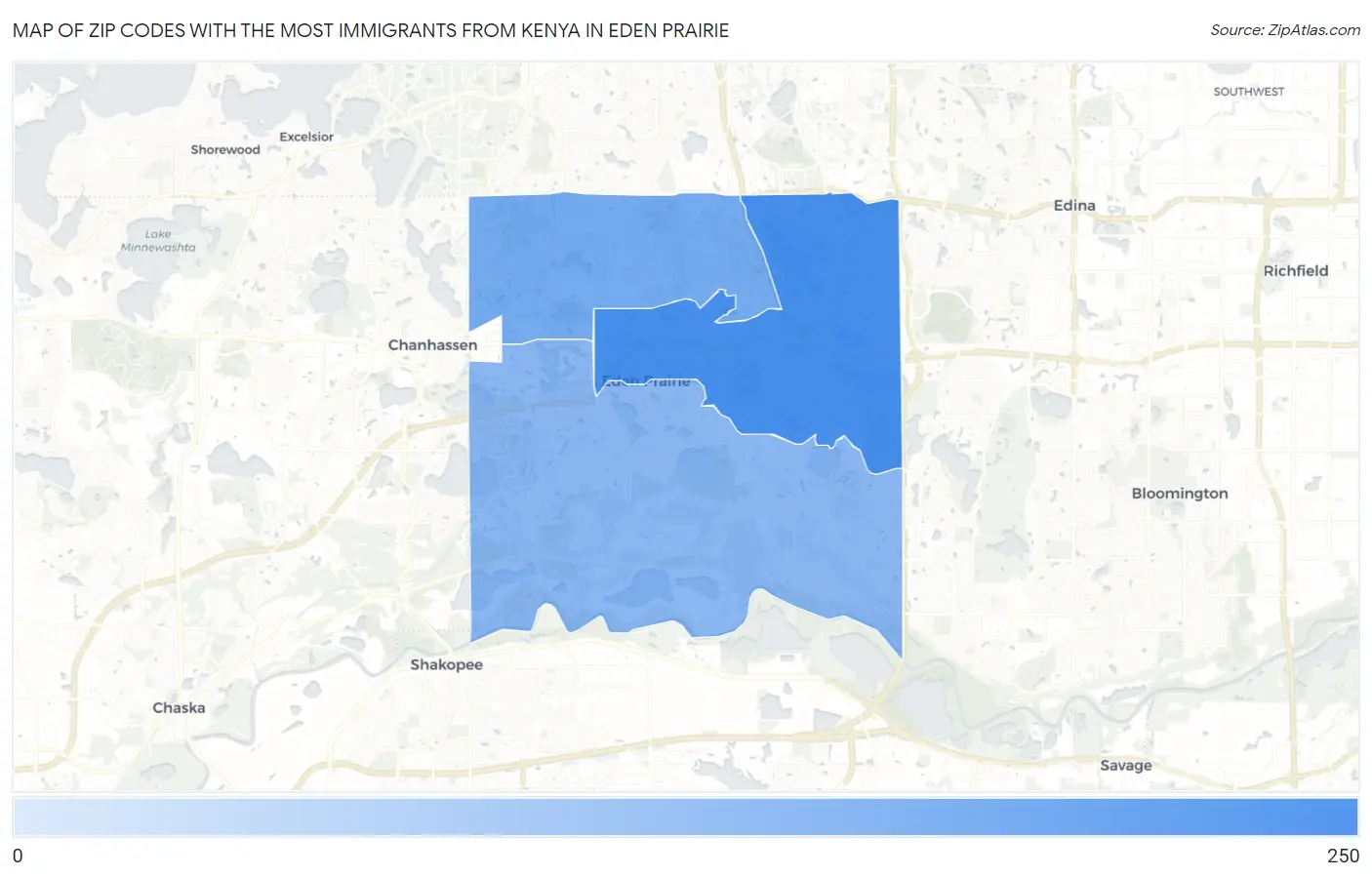 Zip Codes with the Most Immigrants from Kenya in Eden Prairie Map