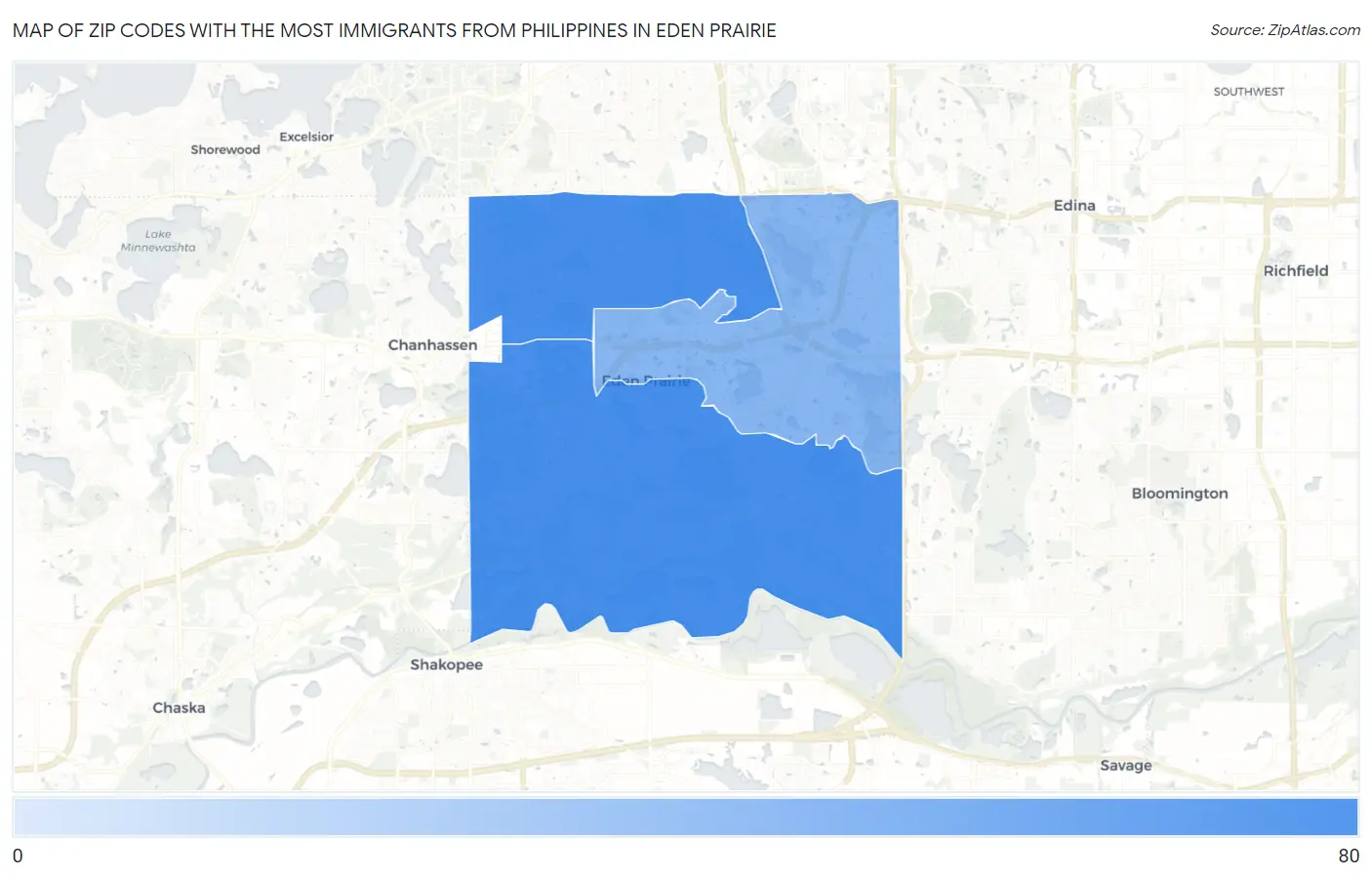 Zip Codes with the Most Immigrants from Philippines in Eden Prairie Map