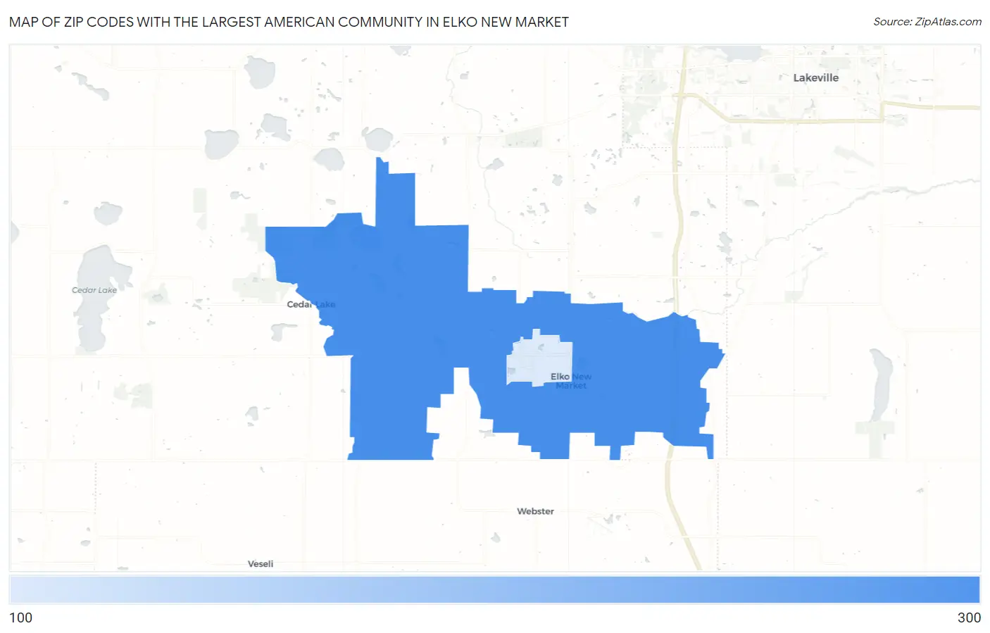 Zip Codes with the Largest American Community in Elko New Market Map