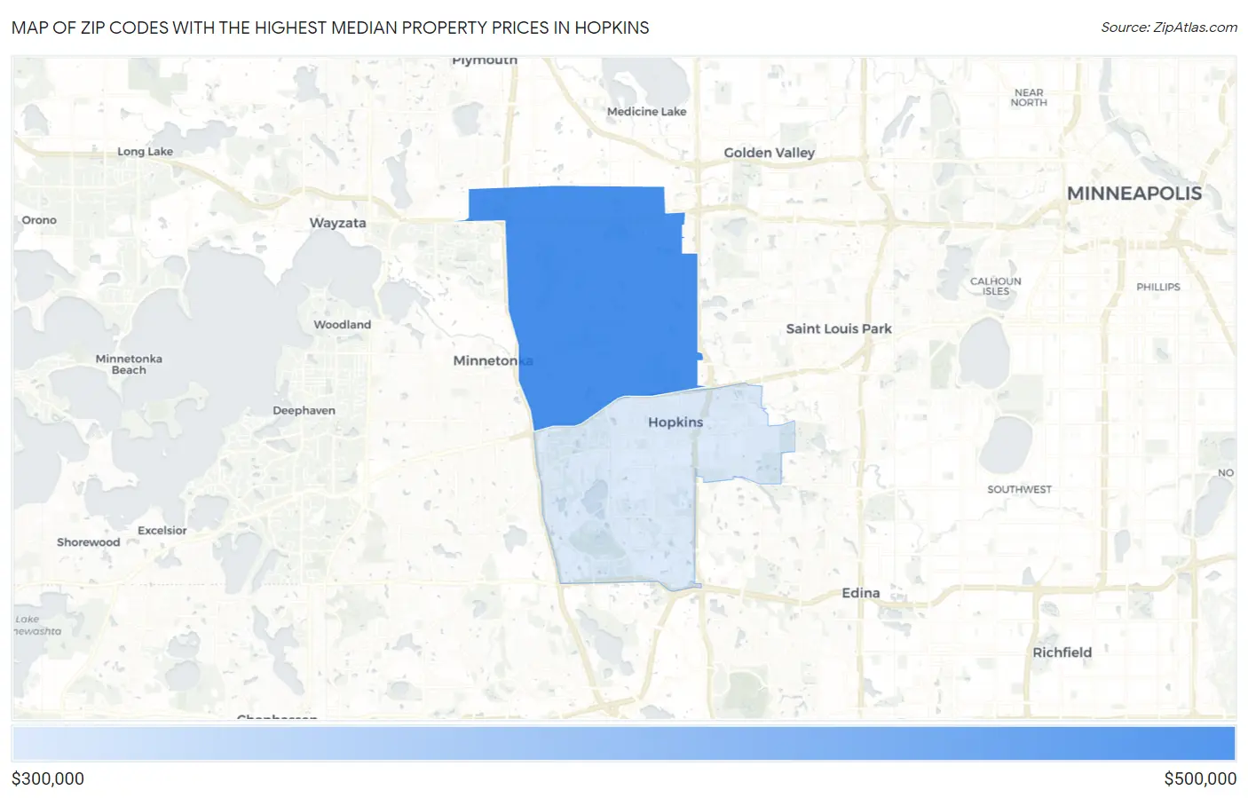 Zip Codes with the Highest Median Property Prices in Hopkins Map