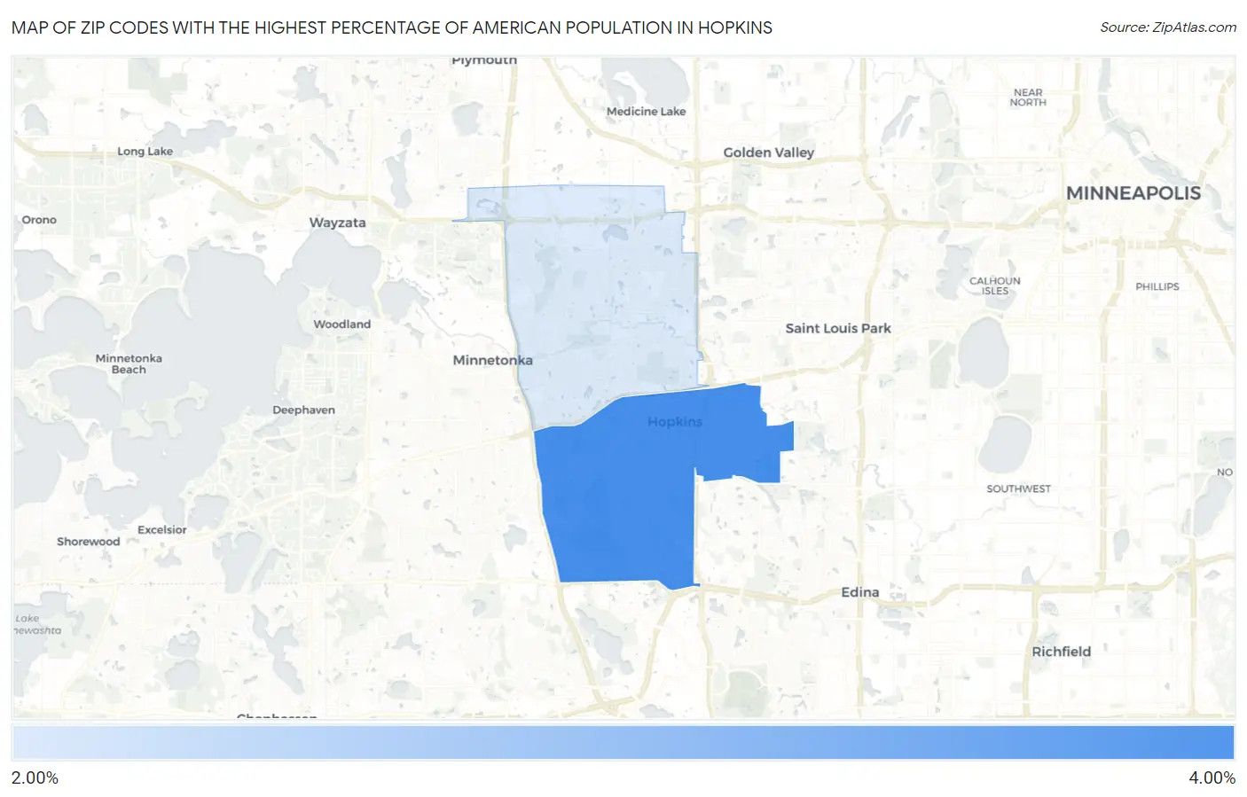 Zip Codes with the Highest Percentage of American Population in Hopkins Map