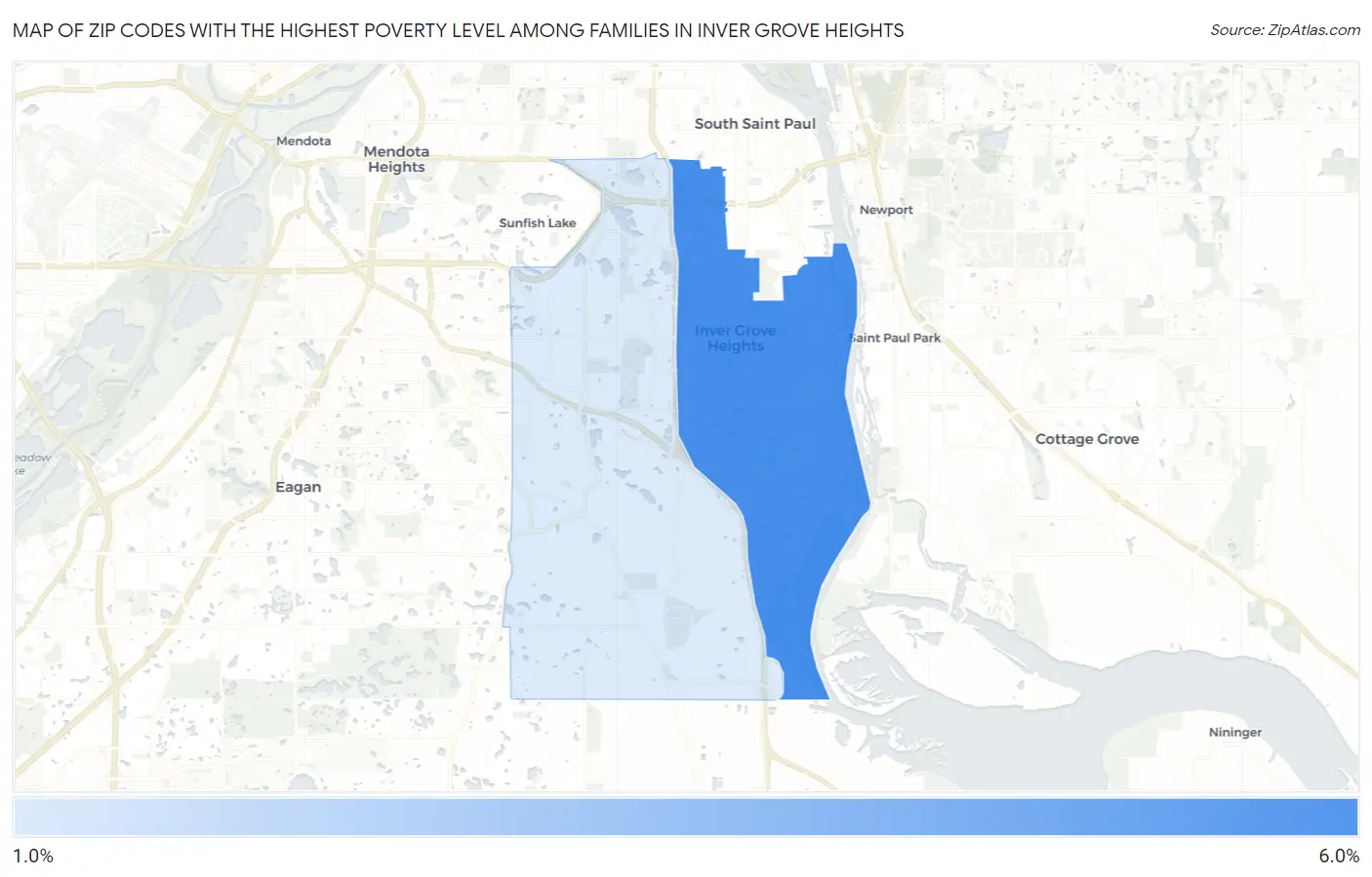 Zip Codes with the Highest Poverty Level Among Families in Inver Grove Heights Map
