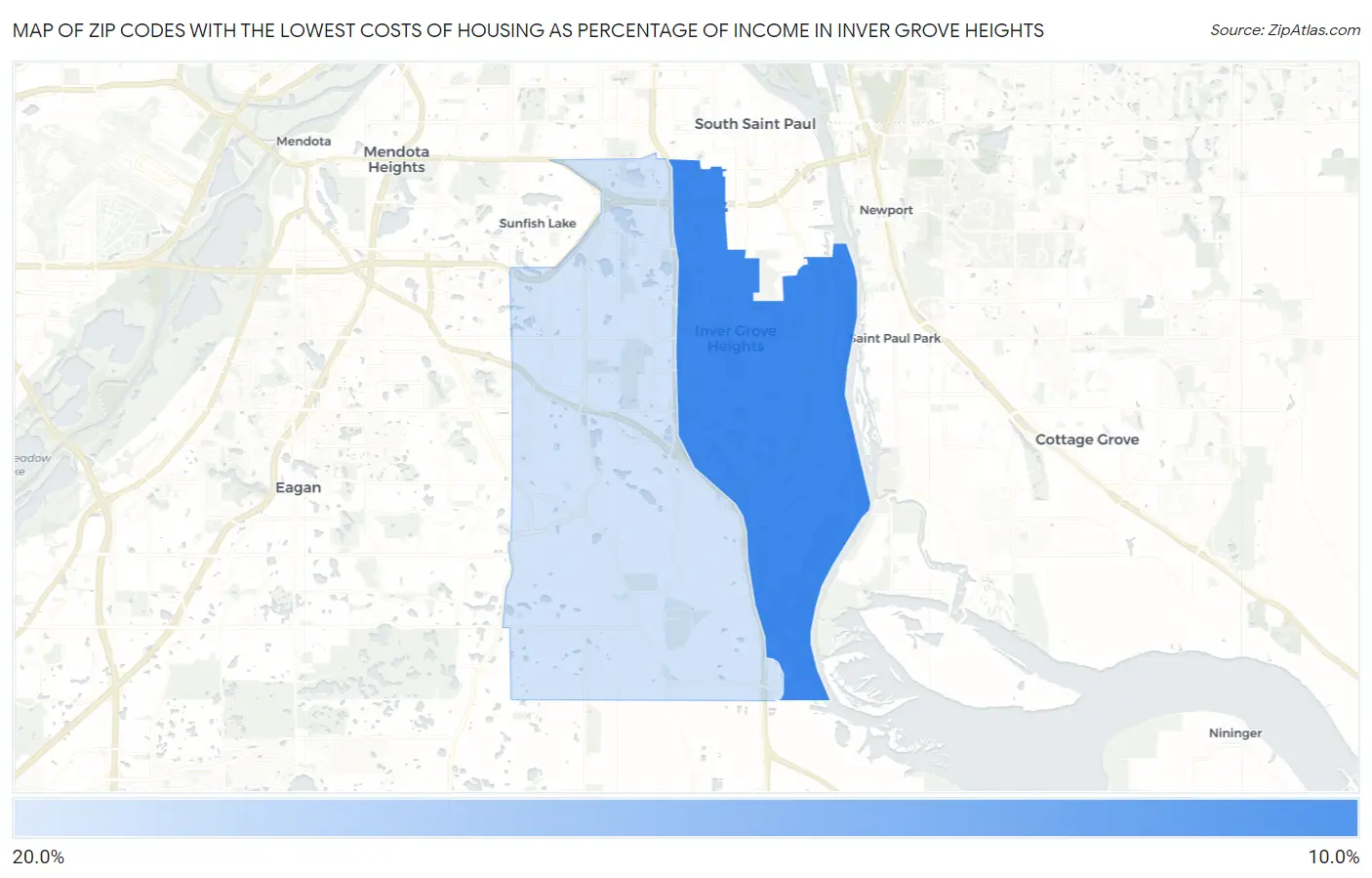 Zip Codes with the Lowest Costs of Housing as Percentage of Income in Inver Grove Heights Map