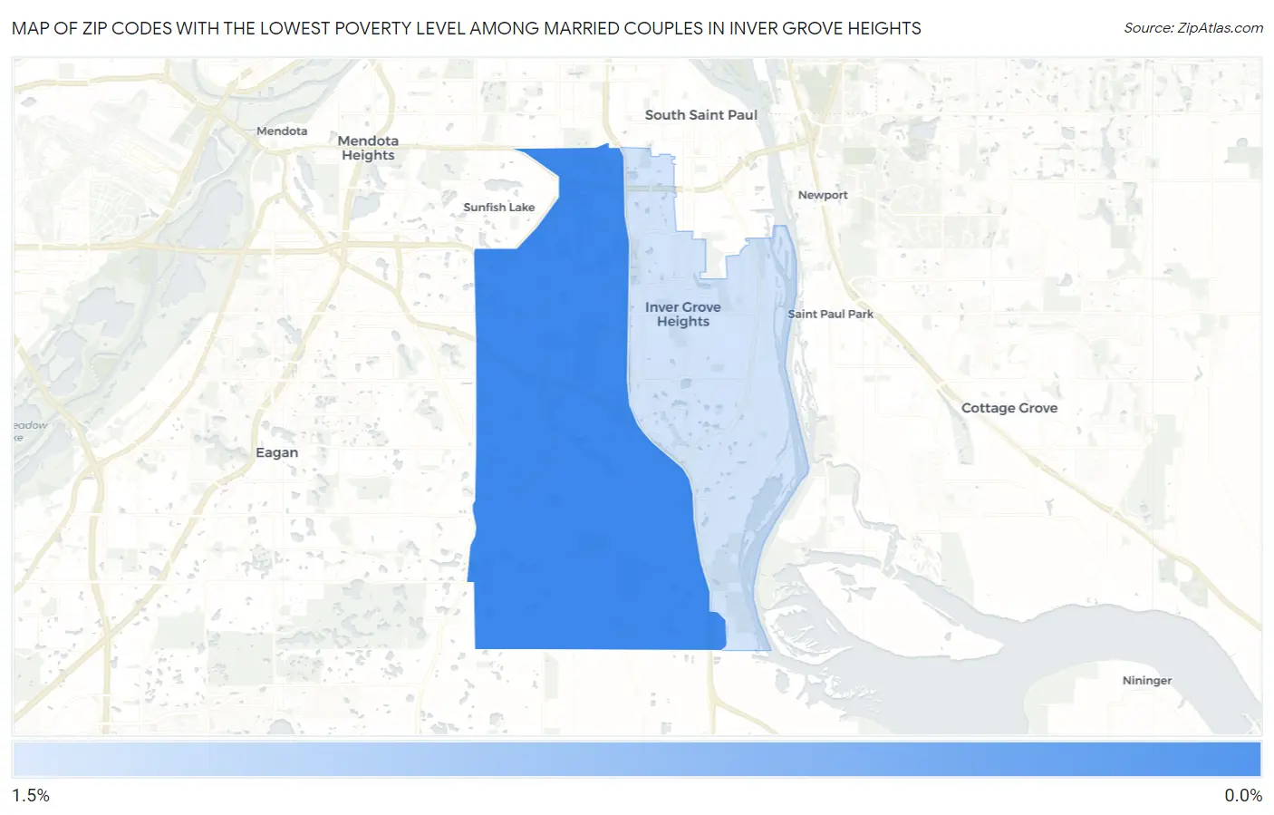 Zip Codes with the Lowest Poverty Level Among Married Couples in Inver Grove Heights Map