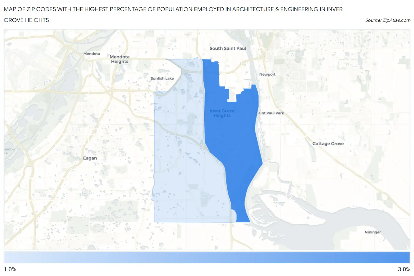 Zip Codes with the Highest Percentage of Population Employed in Architecture & Engineering in Inver Grove Heights Map