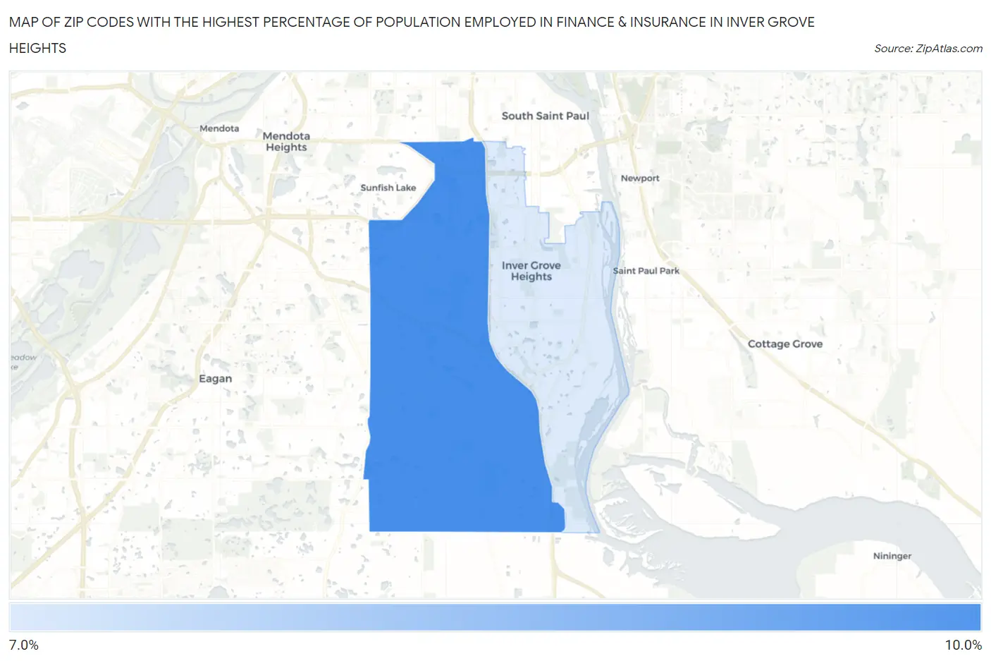 Zip Codes with the Highest Percentage of Population Employed in Finance & Insurance in Inver Grove Heights Map