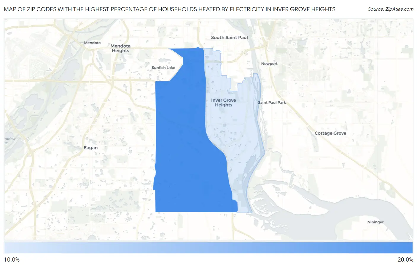 Zip Codes with the Highest Percentage of Households Heated by Electricity in Inver Grove Heights Map