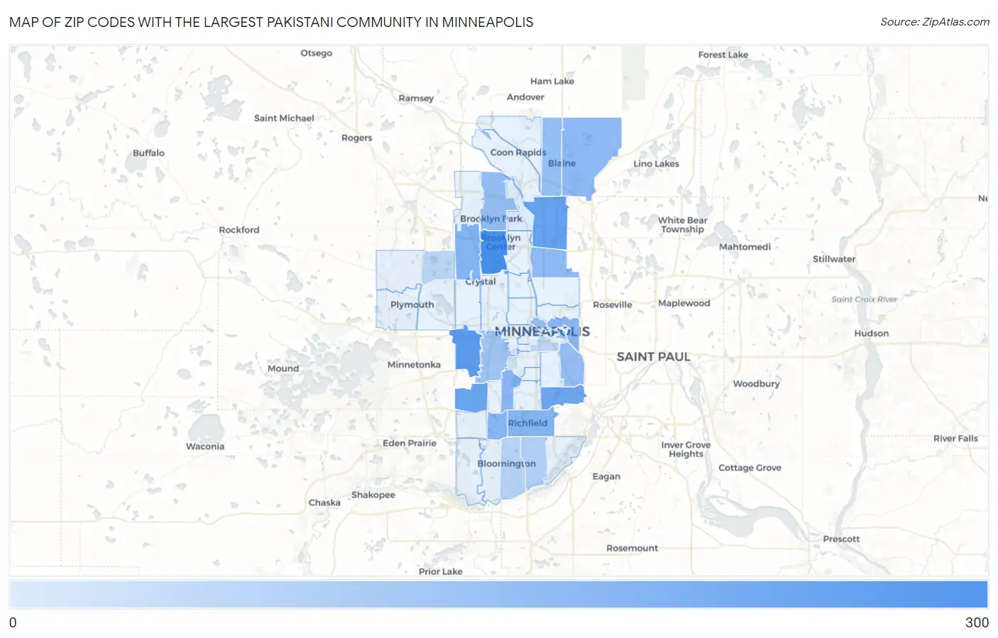 Zip Codes with the Largest Pakistani Community in Minneapolis Map