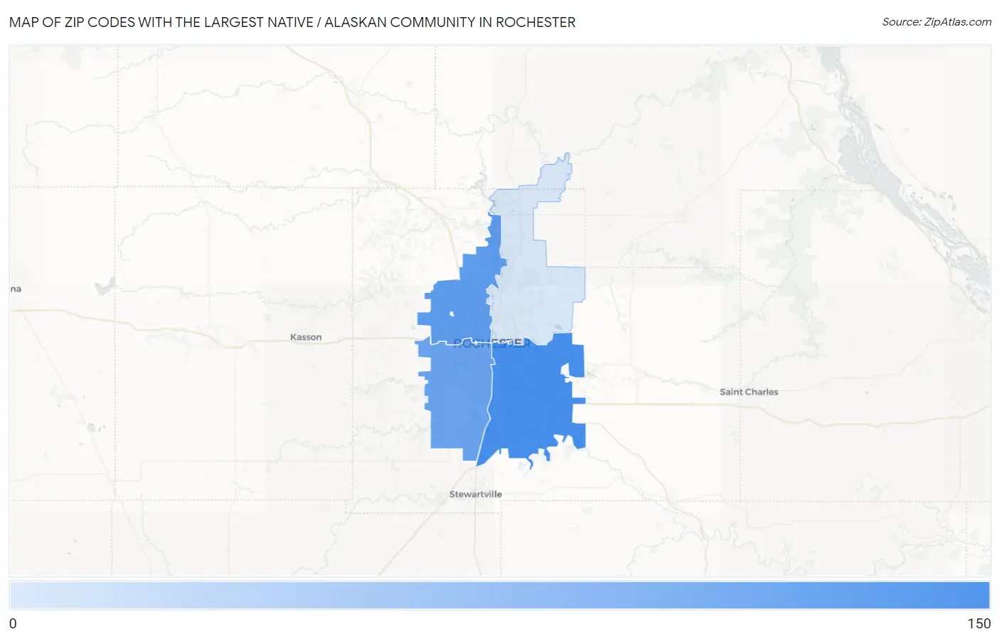 Zip Codes with the Largest Native / Alaskan Community in Rochester Map
