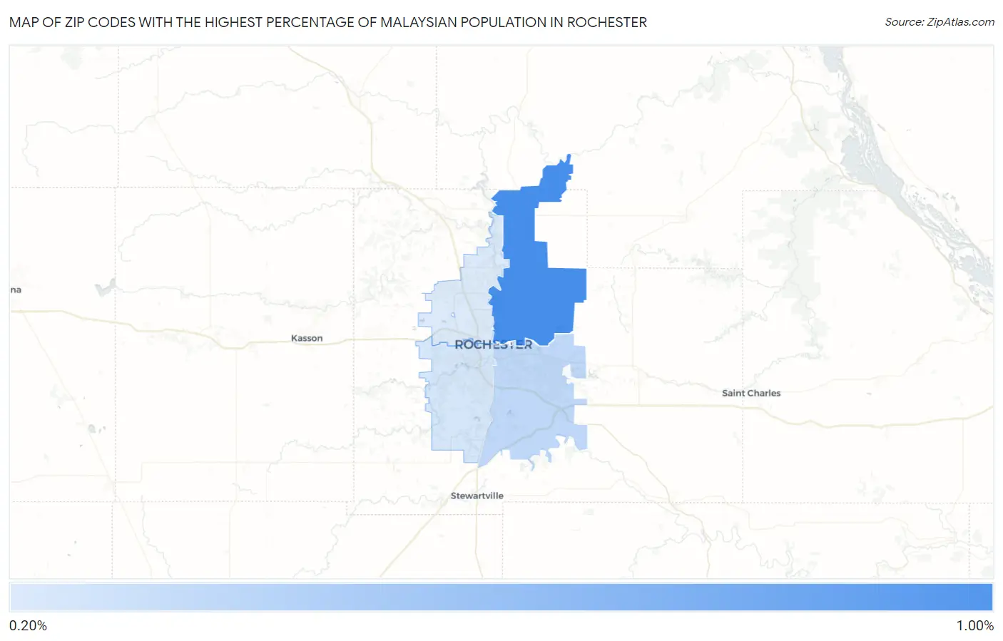 Zip Codes with the Highest Percentage of Malaysian Population in Rochester Map