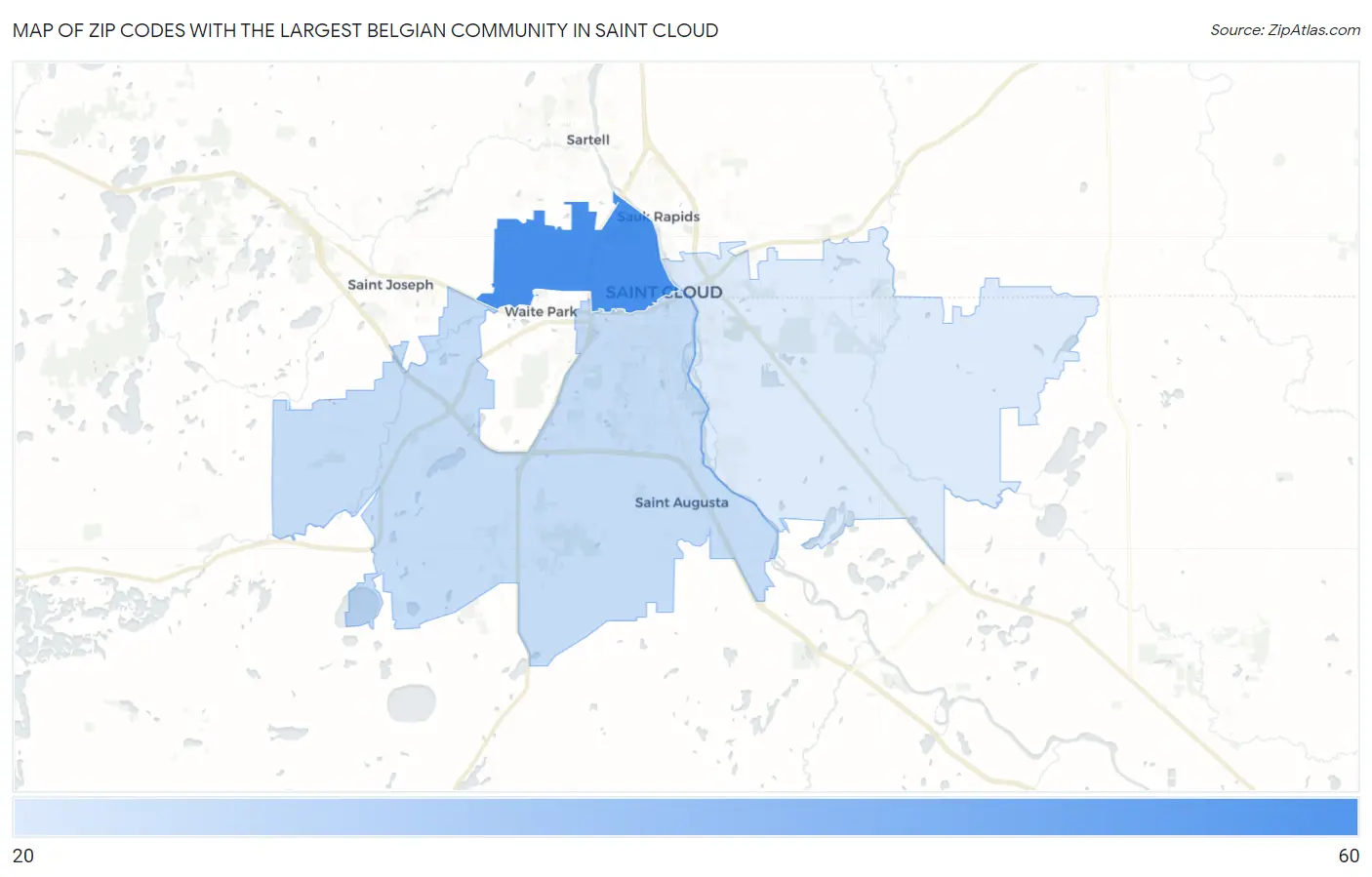 Zip Codes with the Largest Belgian Community in Saint Cloud Map