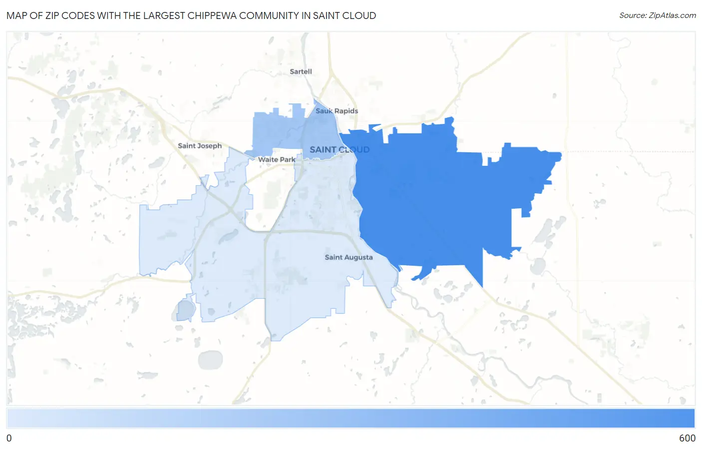 Zip Codes with the Largest Chippewa Community in Saint Cloud Map