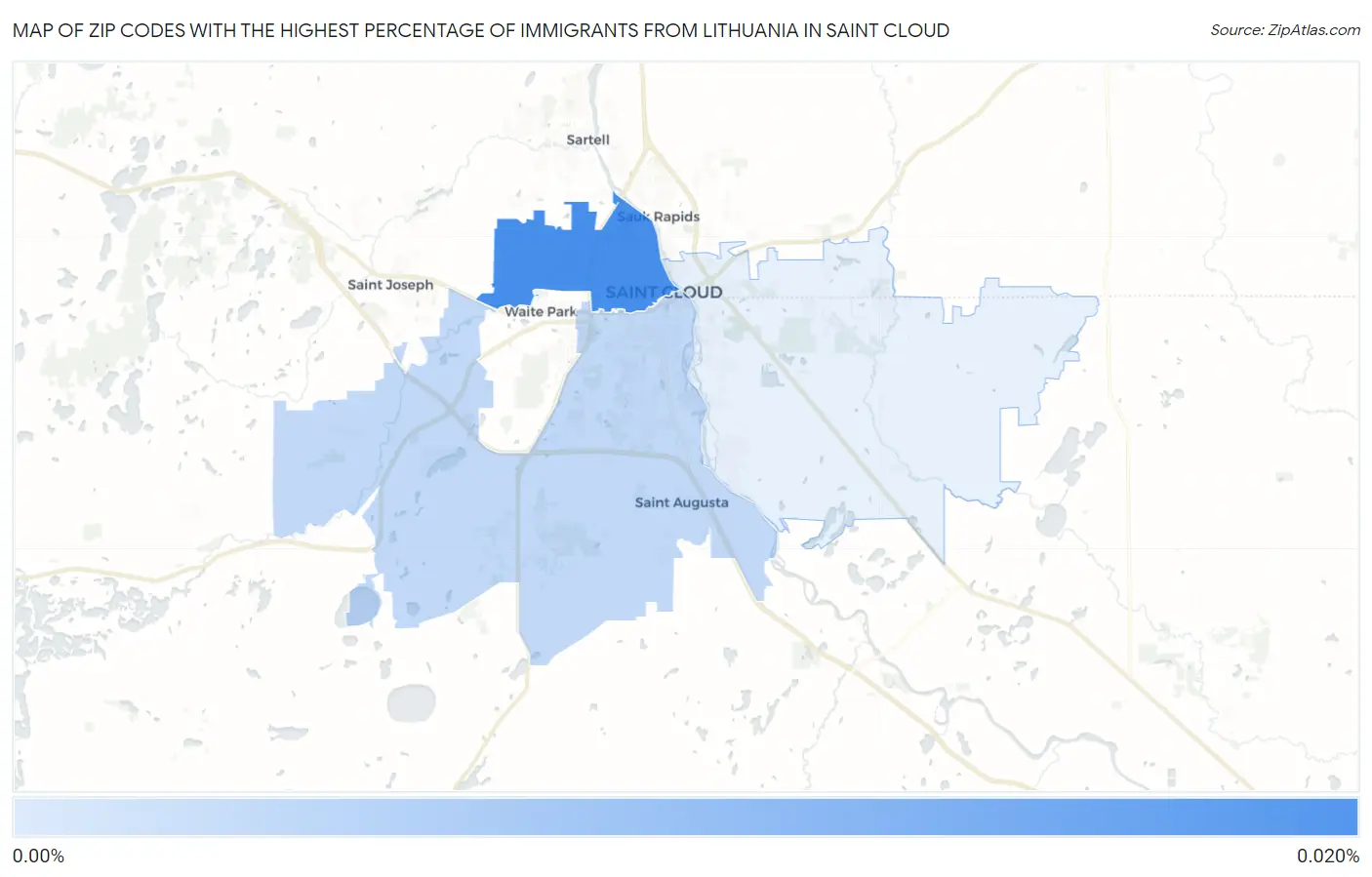 Zip Codes with the Highest Percentage of Immigrants from Lithuania in Saint Cloud Map