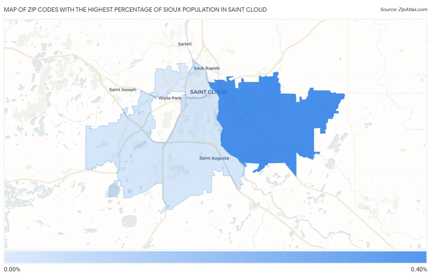 Zip Codes with the Highest Percentage of Sioux Population in Saint Cloud Map