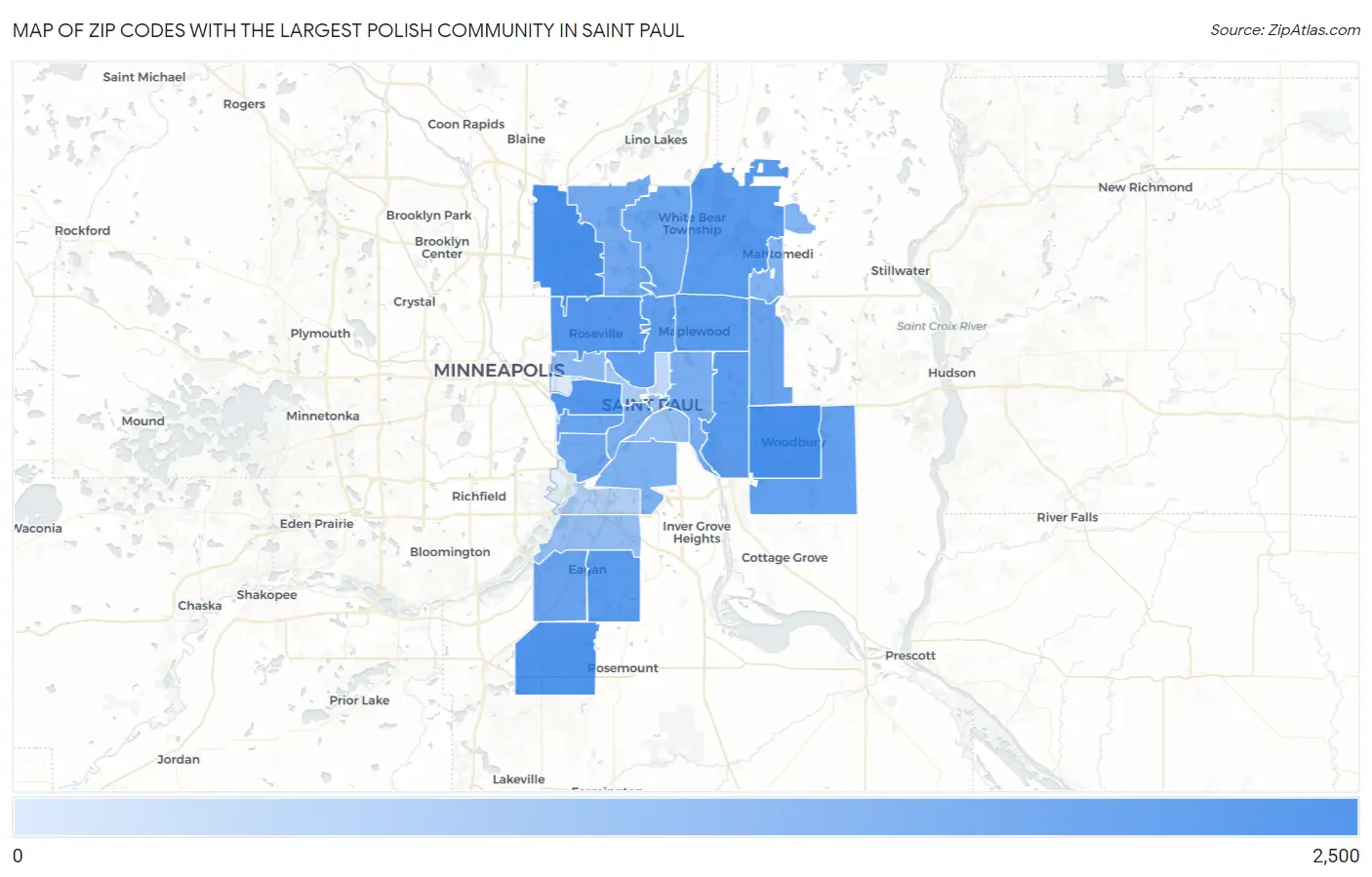 Zip Codes with the Largest Polish Community in Saint Paul Map