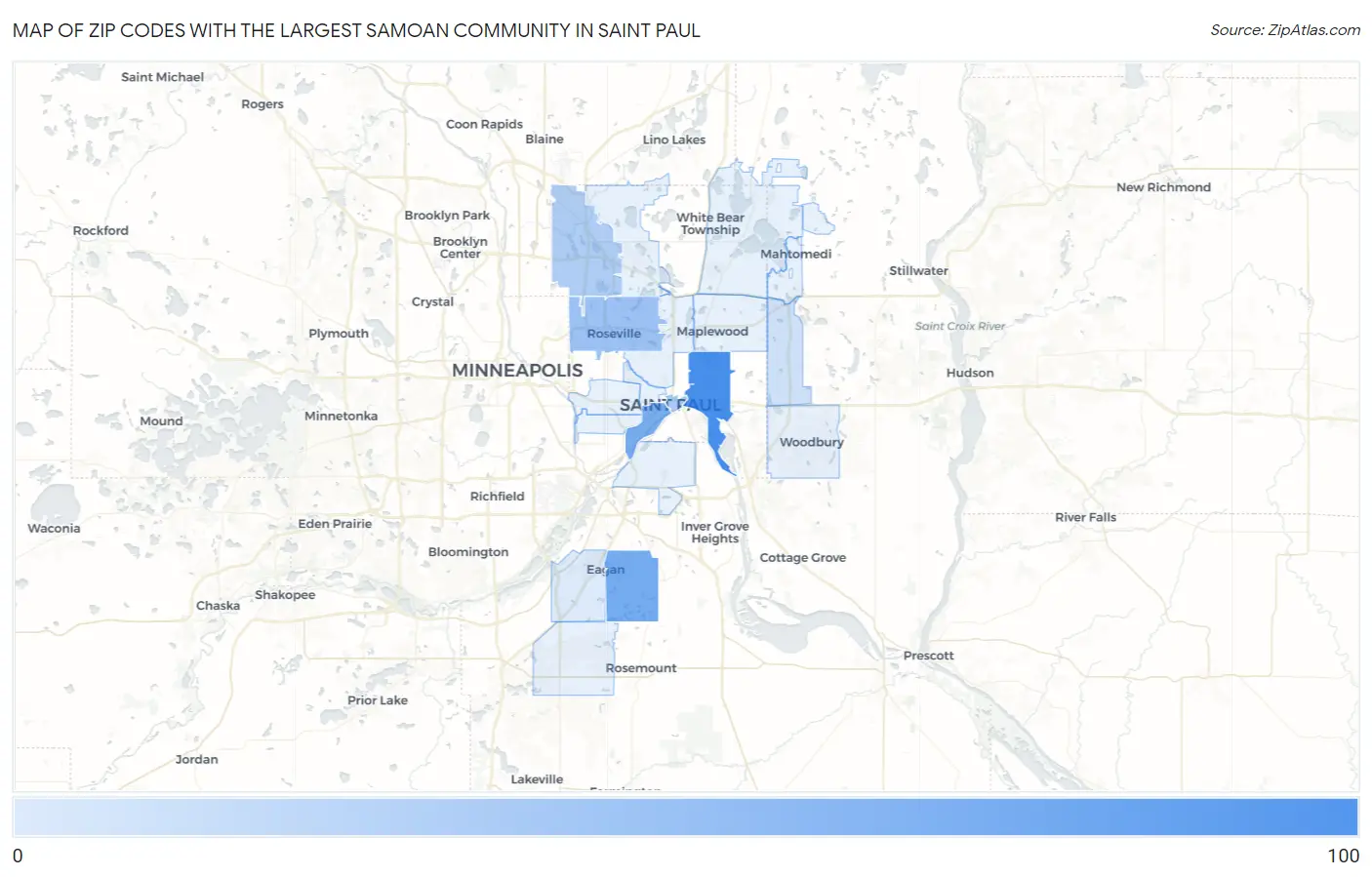 Zip Codes with the Largest Samoan Community in Saint Paul Map