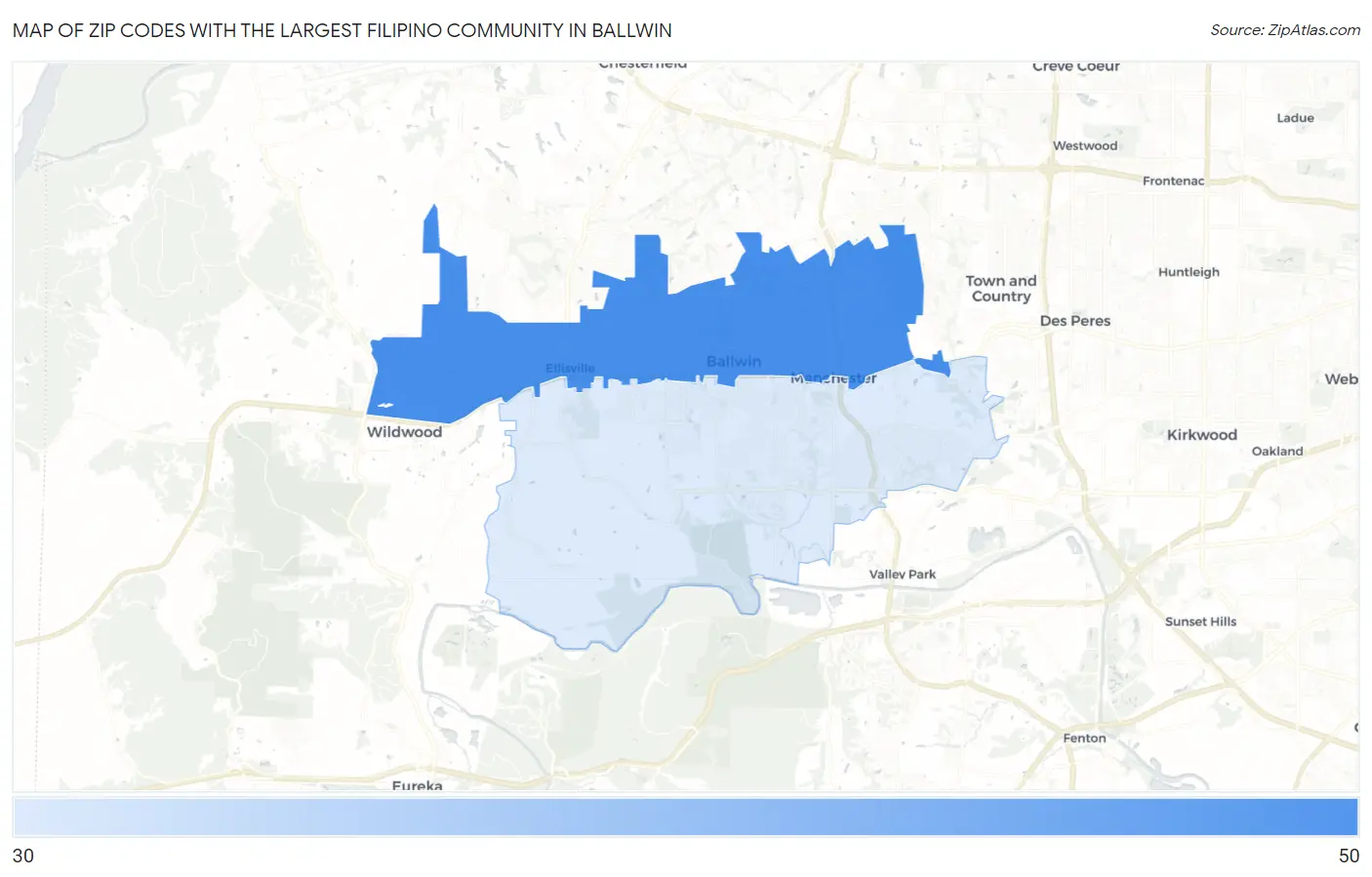Zip Codes with the Largest Filipino Community in Ballwin Map