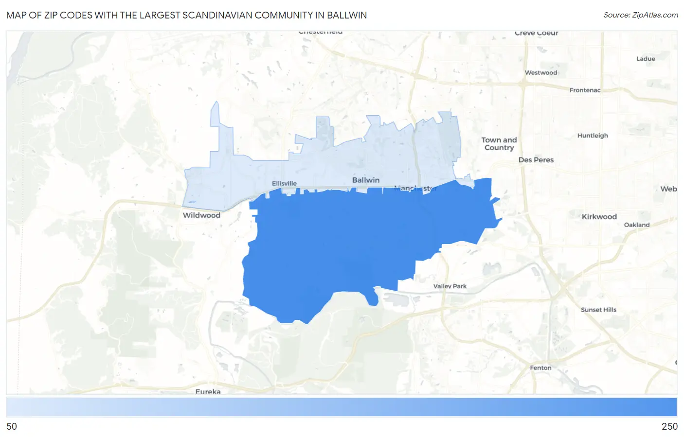 Zip Codes with the Largest Scandinavian Community in Ballwin Map
