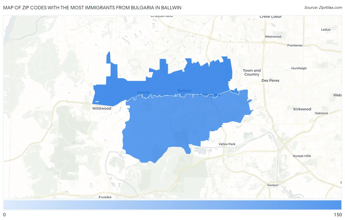 Zip Codes with the Most Immigrants from Bulgaria in Ballwin Map
